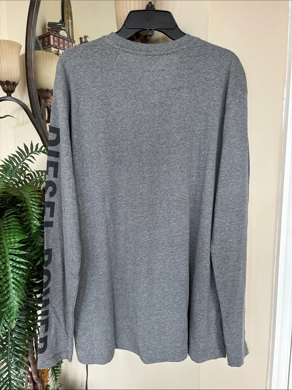 NWT Caterpillar Gray Long Sleeve Black 'Diesel Power' Logo Tee T-Shirt Trucker